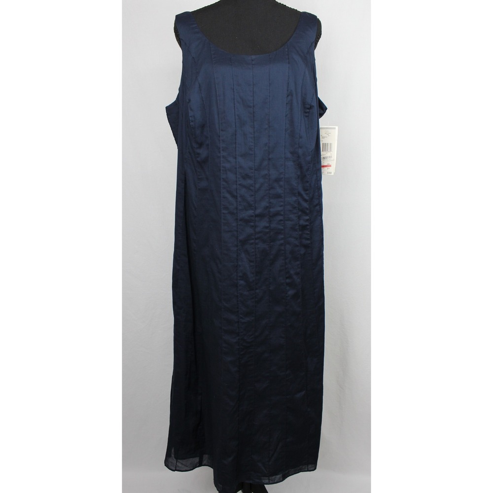 Jones New York Woman Navy Blue Cotton Sleeveless Pleated Maxi Dress 1X NWT